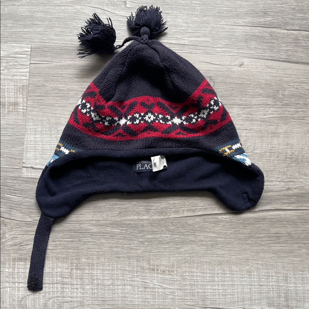 The Children's Place Navy and Burgundy Patterned Hat